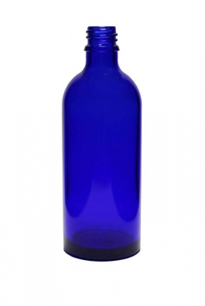 Blauglasflasche blau 100ml KOSMETIK, Mündung DIN18  Lieferung ohne Verschluss, bei Bedarf bitte separat bestellen.